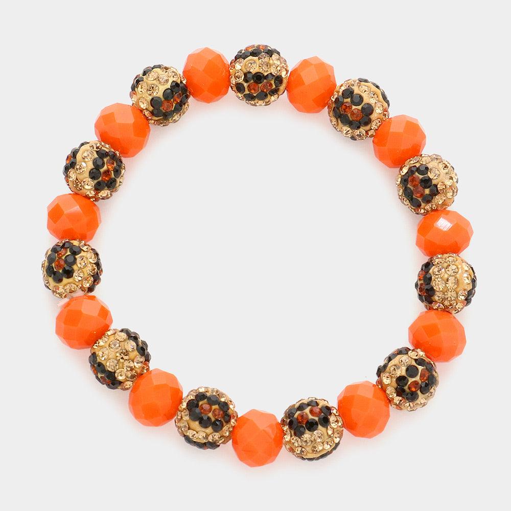 Leopard Pattern Shamballa Ball Faceted Bead Stretch Bracelet