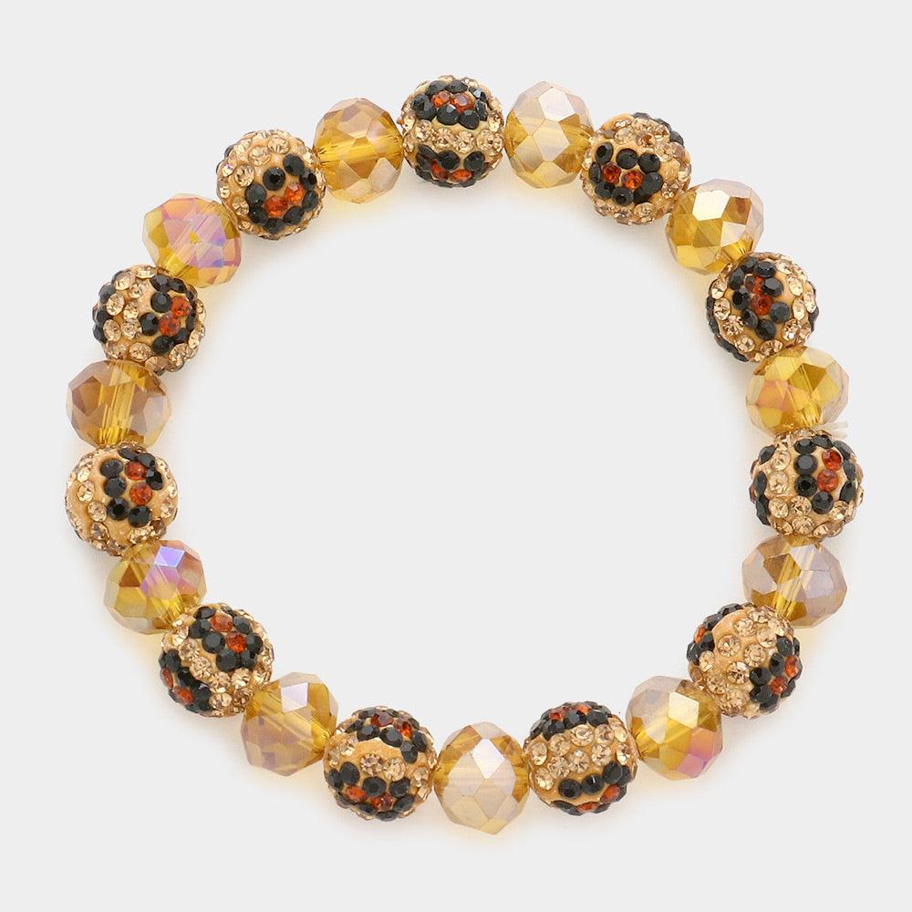 Leopard Pattern Shamballa Ball Faceted Bead Stretch Bracelet