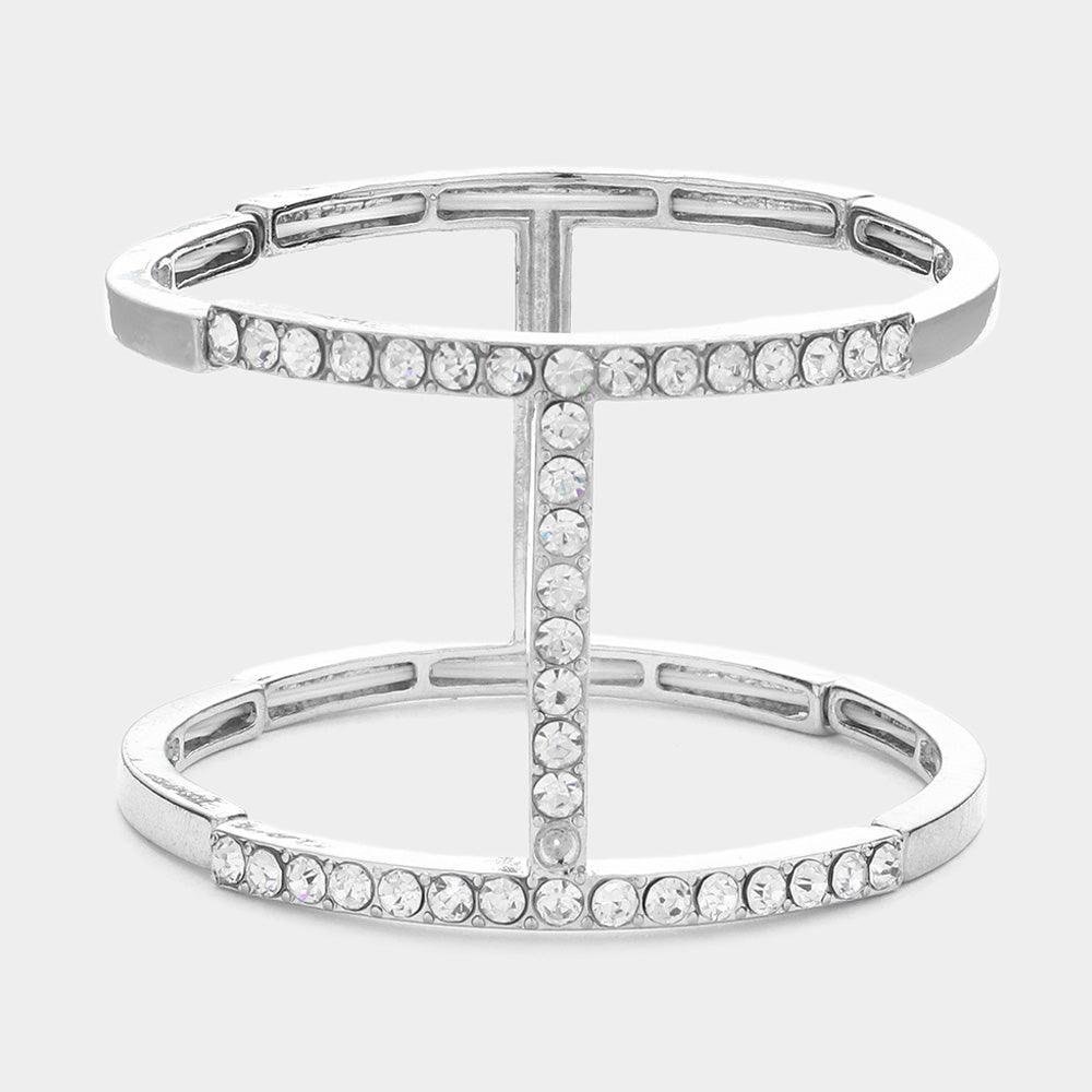 Rhinestone Cut out Cage Stretch Bracelet