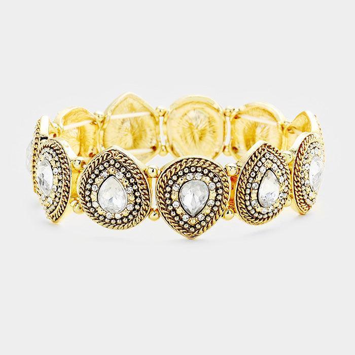 Gold Crystal Droplet Stretch Bracelet - Jewelry Store by Erik Rayo