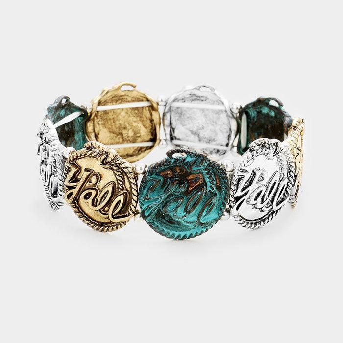 Y'all Rope Trimmed Metal Disc Stretch Bracelet - Jewelry Store by Erik Rayo