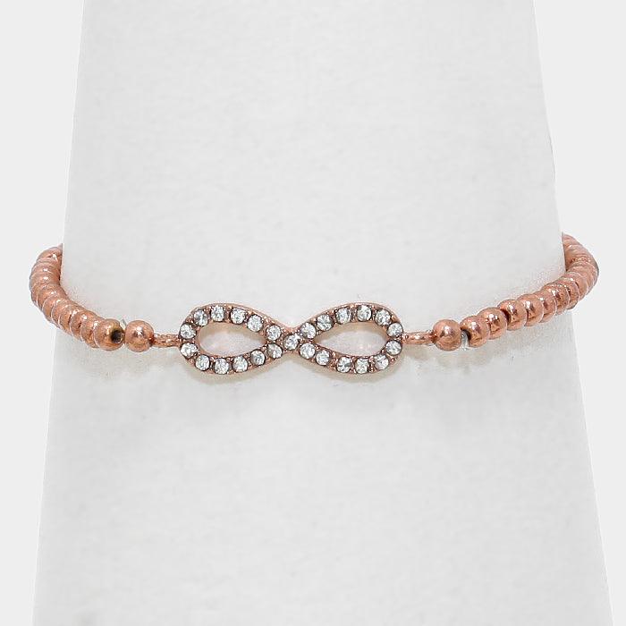 Clear Crystal Infinity Metal Bead Stretch Bracelet