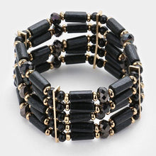 Load image into Gallery viewer, Black Wooden beads &amp; glass beads stretch bracelet
