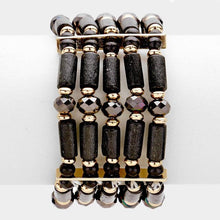 Load image into Gallery viewer, Black Wooden beads &amp; glass beads stretch bracelet
