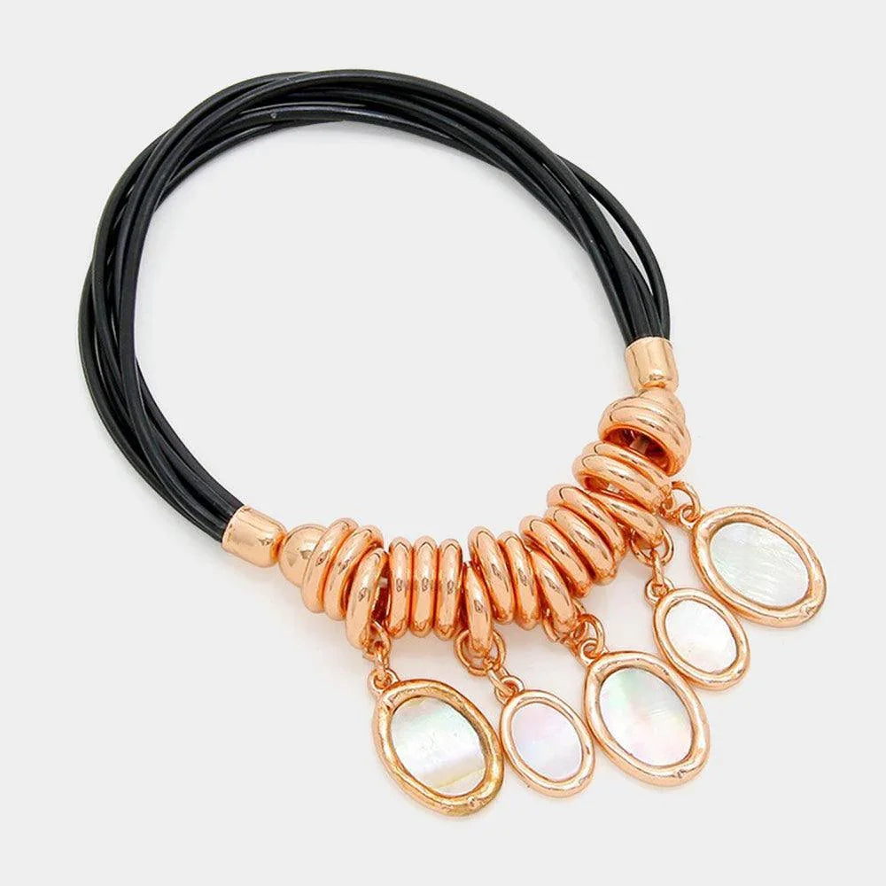 Rose Gold Mother of Pearl Charm MultiStrand Stretch Bracelet - Jewelry Store by Erik Rayo