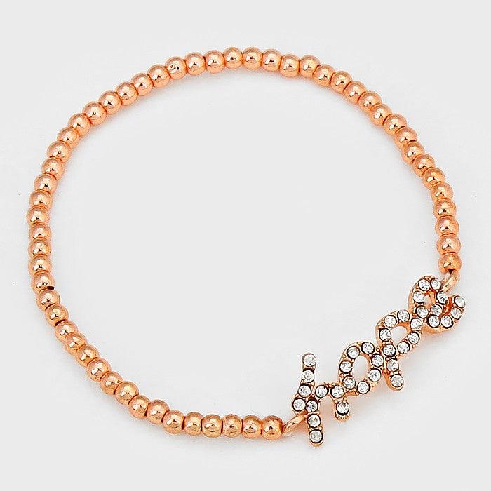 Rose Gold Crystal Hope Metal Ball Stretch Bracelet - Jewelry Store by Erik Rayo