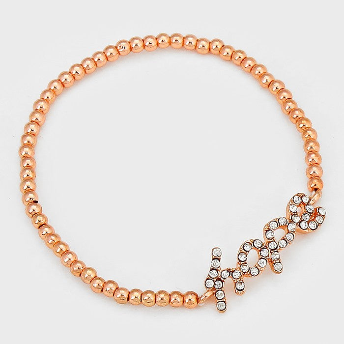 Rose Gold Crystal Hope Metal Ball Stretch Bracelet