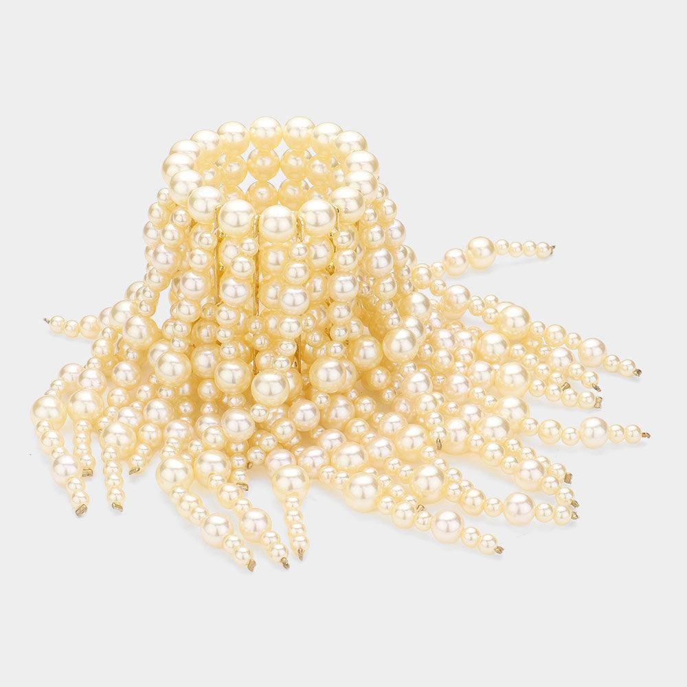 Cream Multi Strand Pearl Cluster Vine Stretch Bracelet - Jewelry Store by Erik Rayo