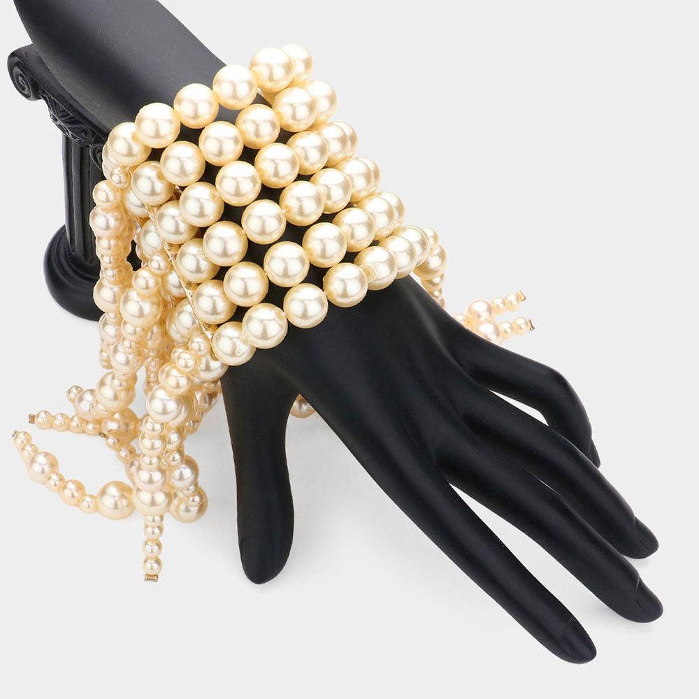 Cream Multi Strand Pearl Cluster Vine Stretch Bracelet