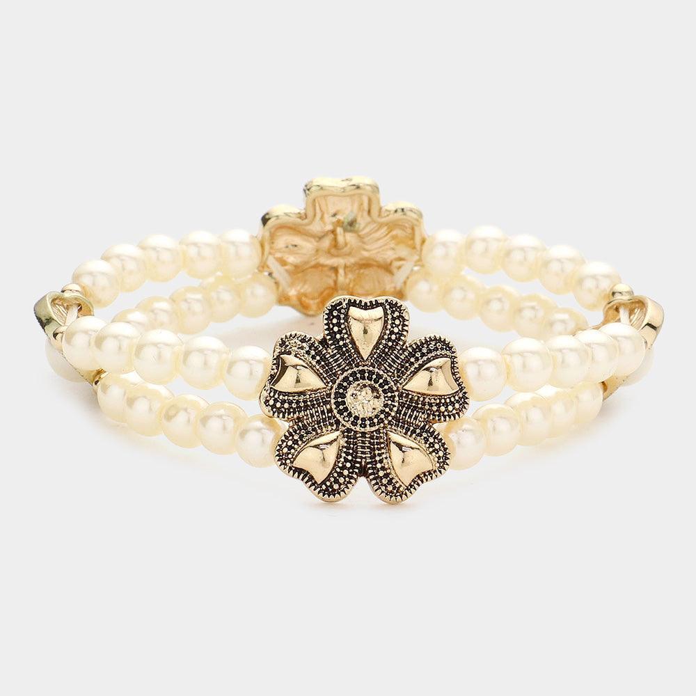 Cream Vintage Flower Stretch Bracelet - Jewelry Store by Erik Rayo