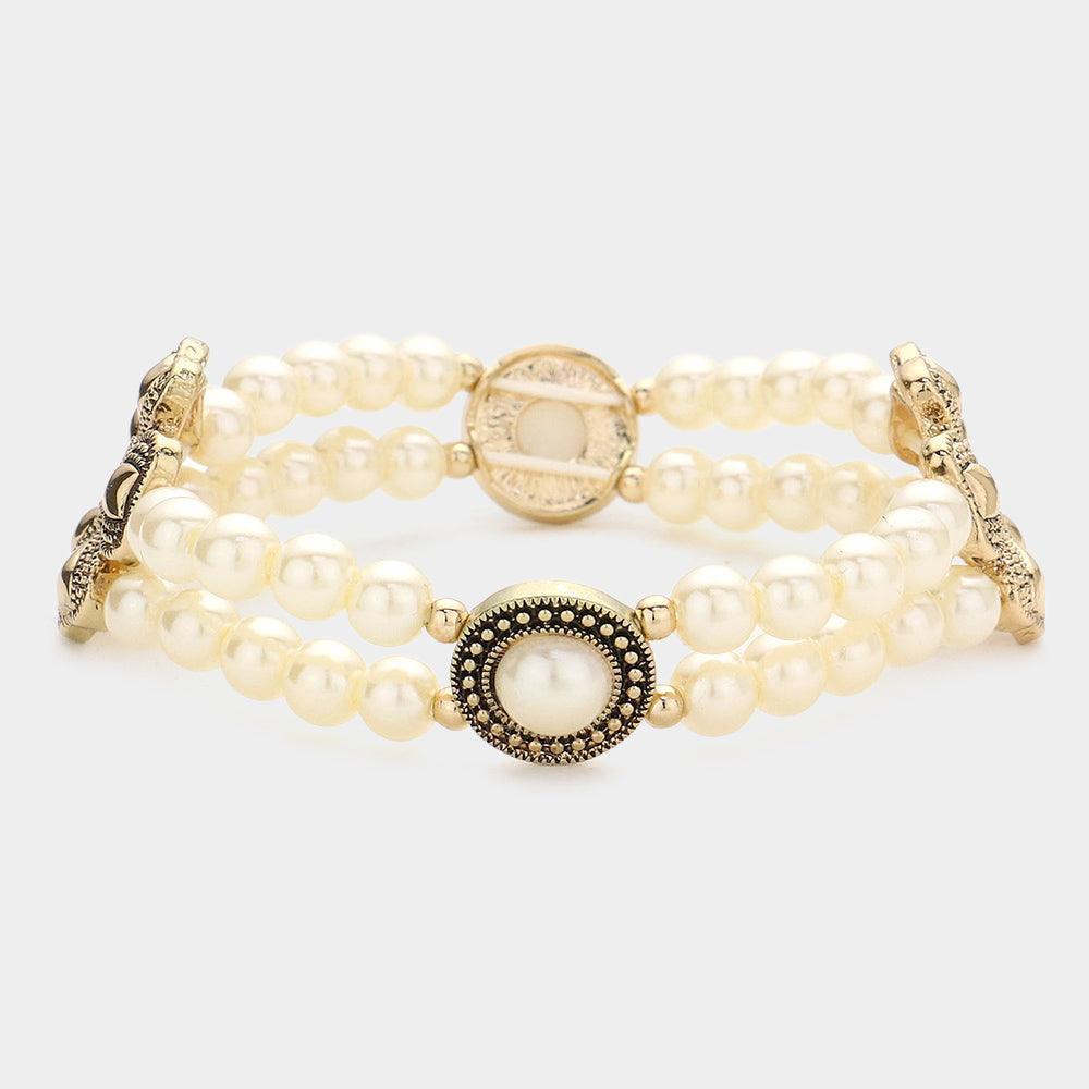 Cream Vintage Flower Stretch Bracelet - Jewelry Store by Erik Rayo