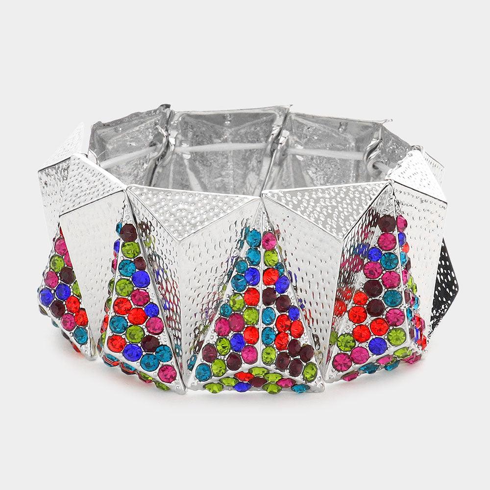 Crystal Pave Geometric Metal Bangle Stretch Bracelet - Jewelry Store by Erik Rayo