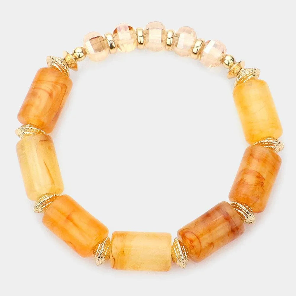 Beige Marbled Beaded Stretch Bracelet - Jewelry Store by Erik Rayo