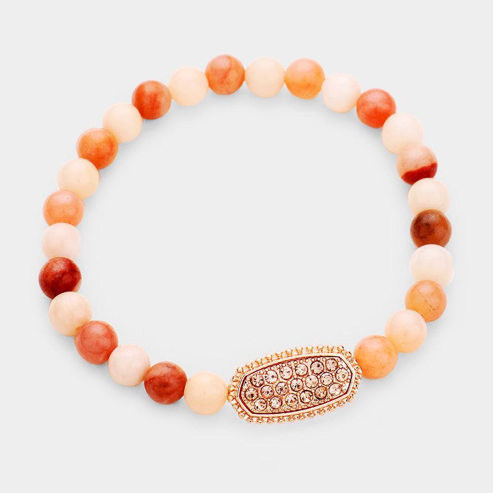 Rose Gold Semi Precious Bead Rhinestone Stretch Bracelet - Jewelry Store by Erik Rayo