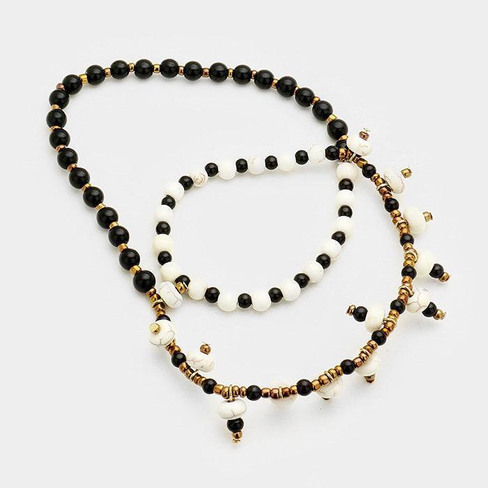 White Howlite Bead Spike Stretchable Bracelet / Necklace - Jewelry Store by Erik Rayo