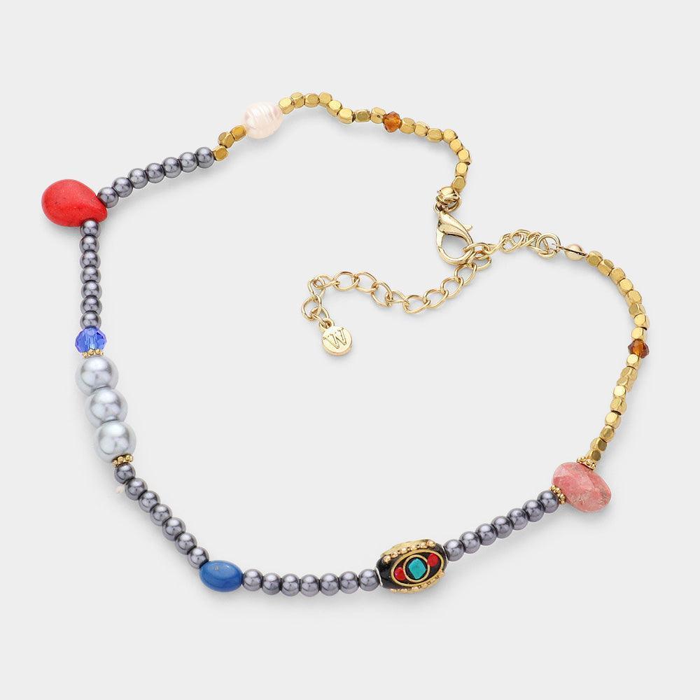 Blue Bohemian Bead Pearl Stretchable Bracelet Necklace - Jewelry Store by Erik Rayo