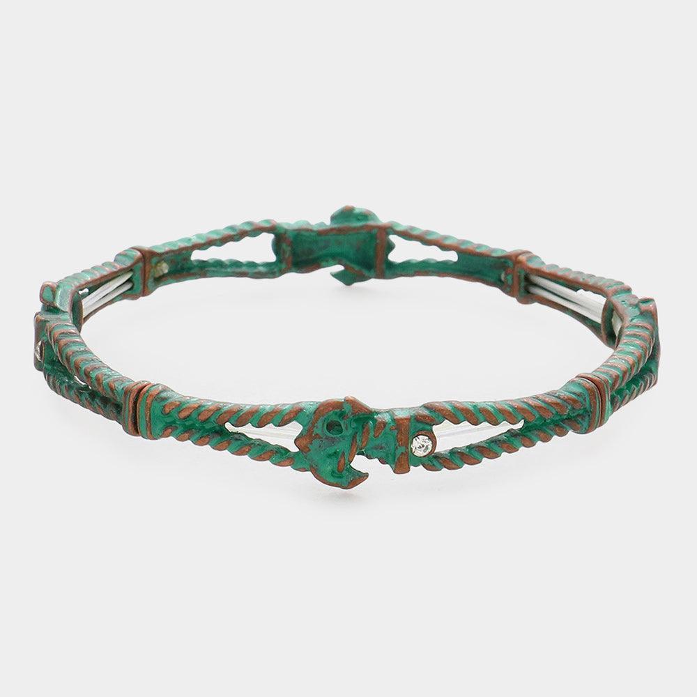 Crystal Detail Embossed Metal Anchor Stretch Bracelet - Jewelry Store by Erik Rayo