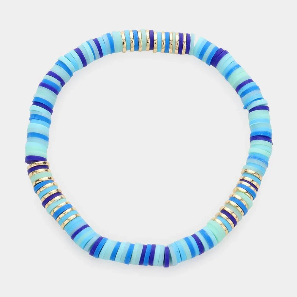 Blue Heishi Beaded Stretch Bracelet - Jewelry Store by Erik Rayo