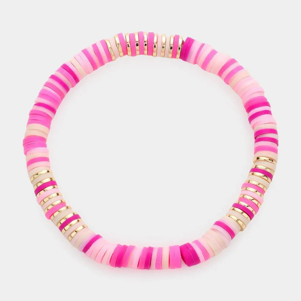 Fuchsia Heishi Beaded Stretch Bracelet - Jewelry Store by Erik Rayo