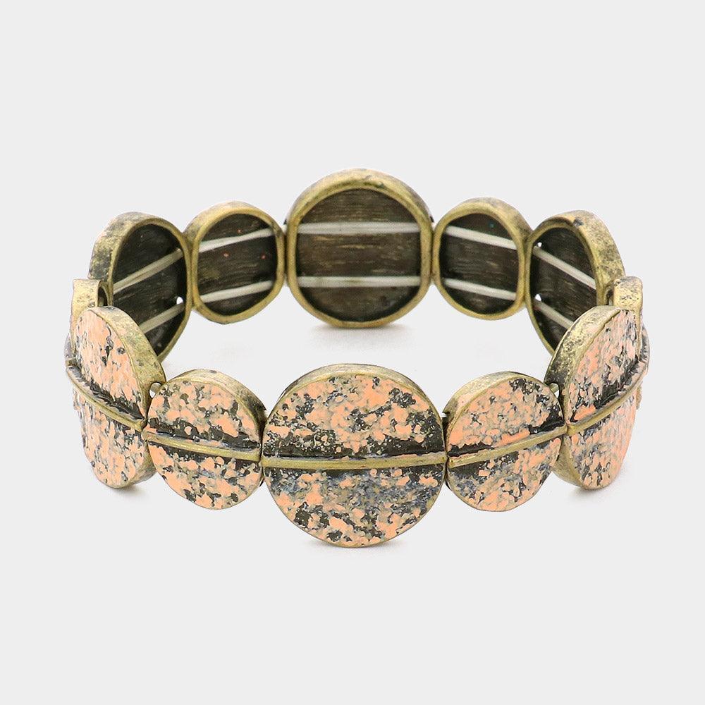 Peach Colored Vintage Metal Disc Stretch Bracelet - Jewelry Store by Erik Rayo
