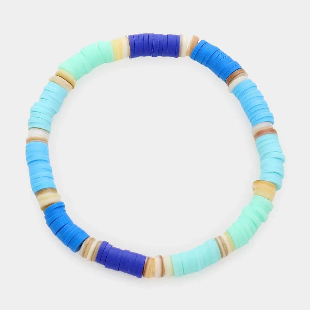 Blue Heishi Beaded Stretch Bracelet - Jewelry Store by Erik Rayo