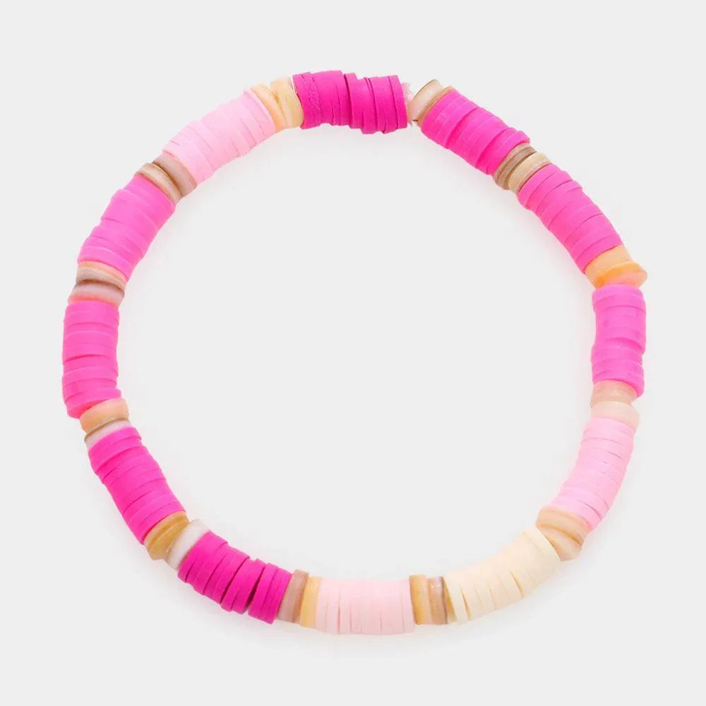 Fuchsia Heishi Beaded Stretch Bracelet - Jewelry Store by Erik Rayo