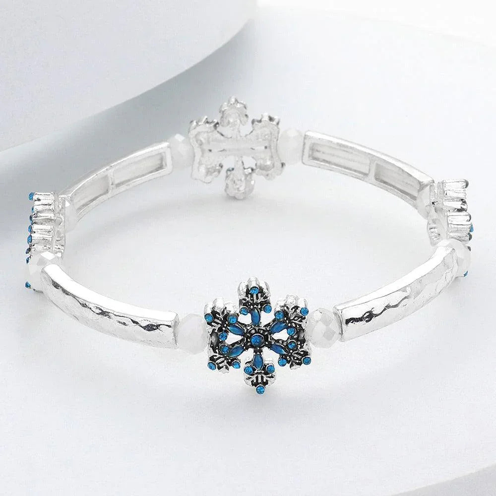 Blue Stone Embellished Snowflake Stretch Bracelet - Jewelry Store by Erik Rayo