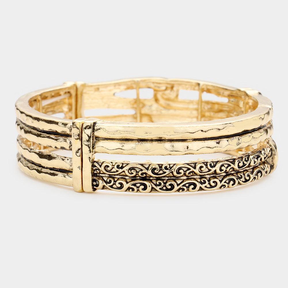 Gold Rhinestone Embellished Antique Metal Rope Stretch Bracelet - Jewelry Store by Erik Rayo