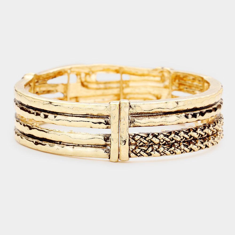 Gold Rhinestone Embellished Antique Metal Rope Stretch Bracelet - Jewelry Store by Erik Rayo
