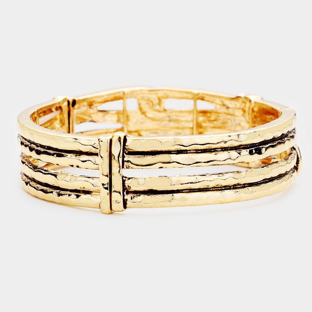 Gold Rhinestone Embellished Antique Metal Rope Stretch Bracelet - Jewelry Store by Erik Rayo