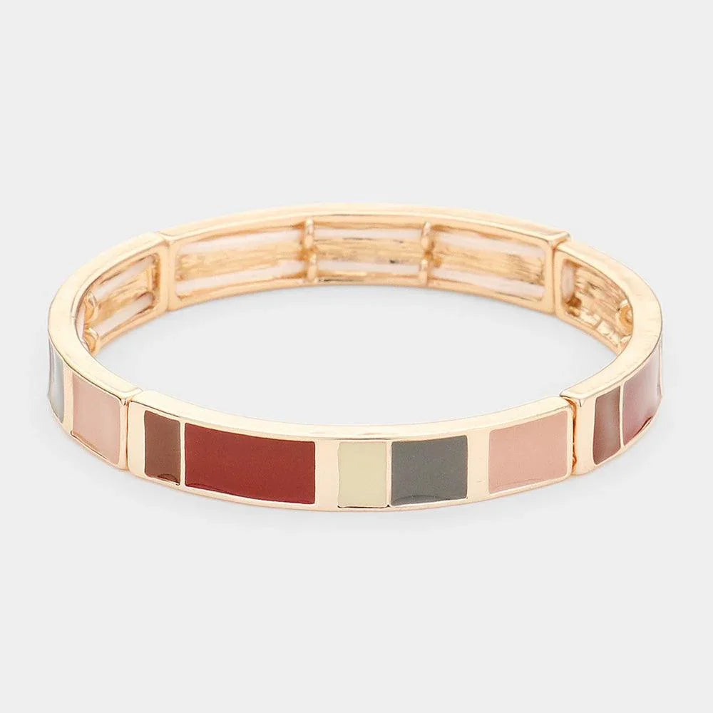 Gold Enamel Color Block Stretch Bracelet - Jewelry Store by Erik Rayo