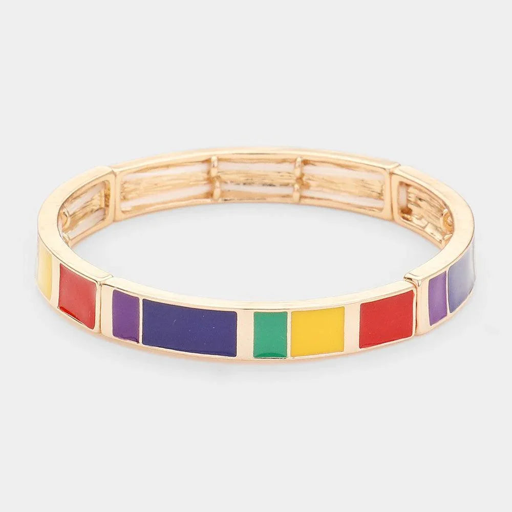 Gold Enamel Color Block Stretch Bracelet - Jewelry Store by Erik Rayo