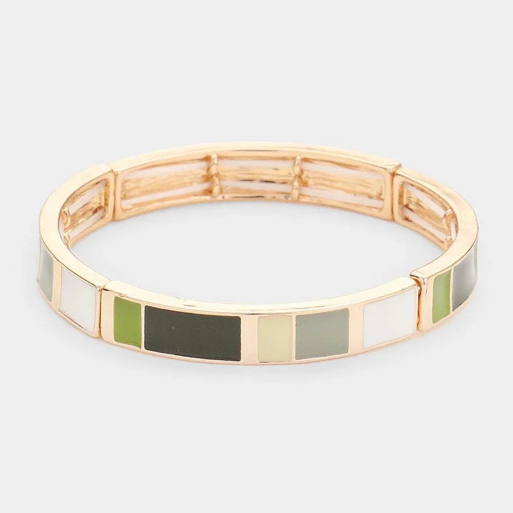 Green Enamel Color Block Stretch Bracelet - Jewelry Store by Erik Rayo