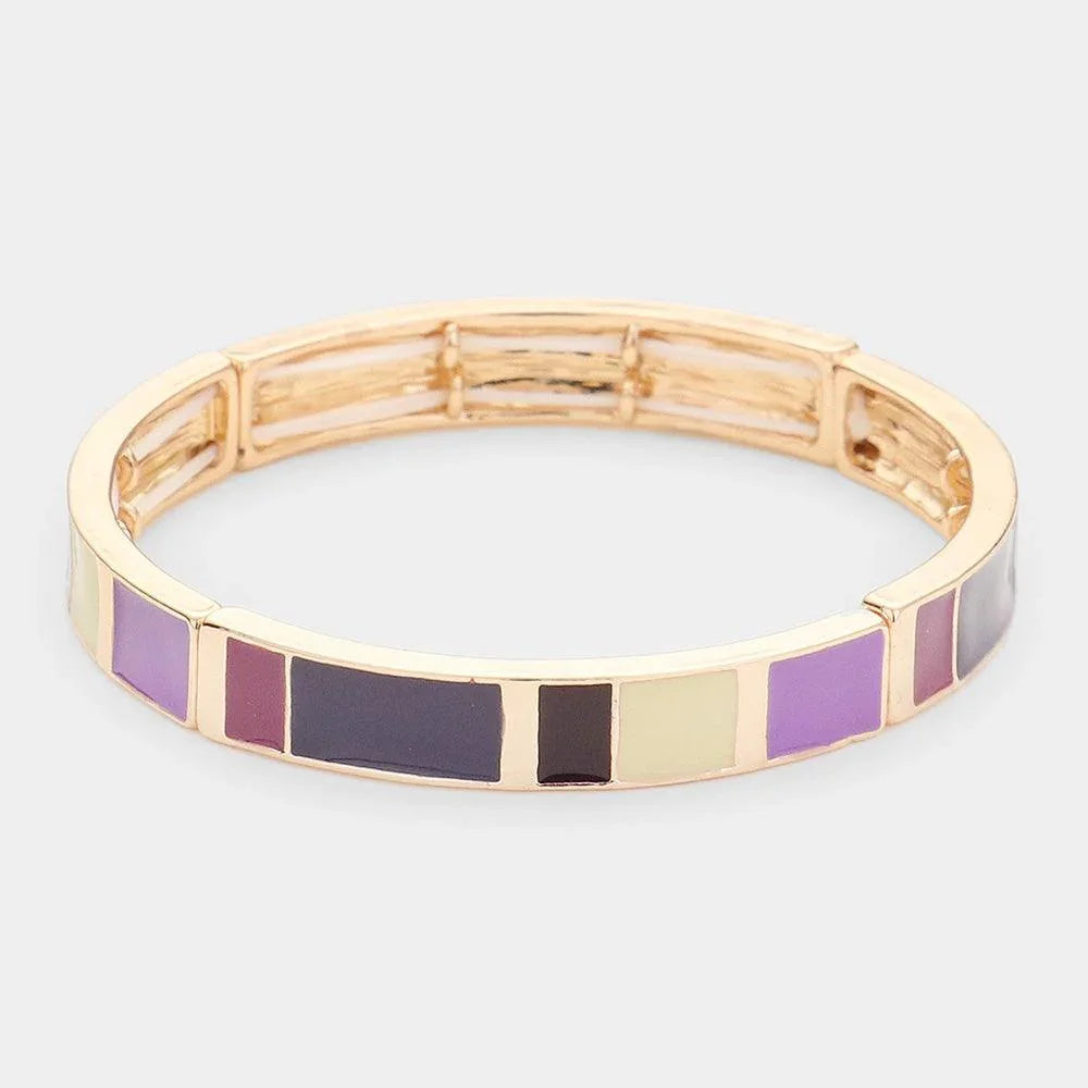 Purple Enamel Color Block Stretch Bracelet - Jewelry Store by Erik Rayo