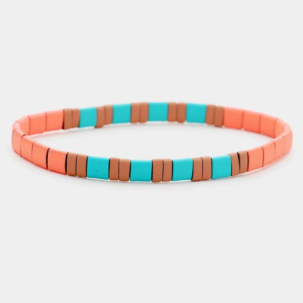 Brown Square Lego Color Block Stretch Bracelet - Jewelry Store by Erik Rayo