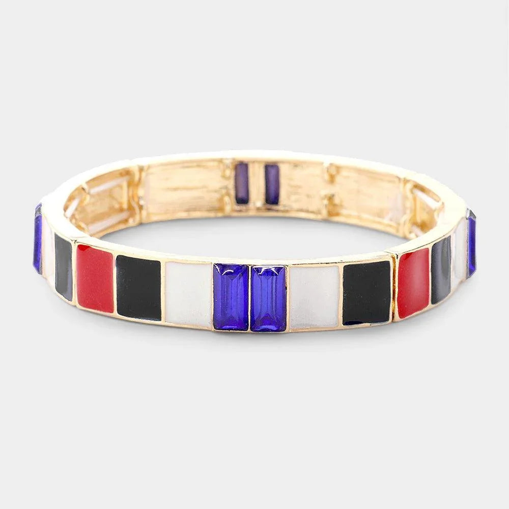Gold Multi Color Block Stretch Bracelet - Jewelry Store by Erik Rayo