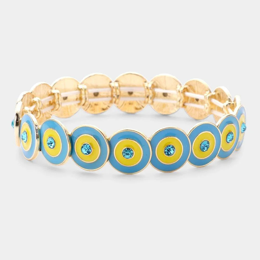 Aqua Multi Round Color Block Stretch Bracelet - Jewelry Store by Erik Rayo