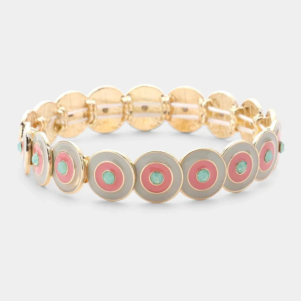 Gold Multi Round Color Block Stretch Bracelet - Jewelry Store by Erik Rayo