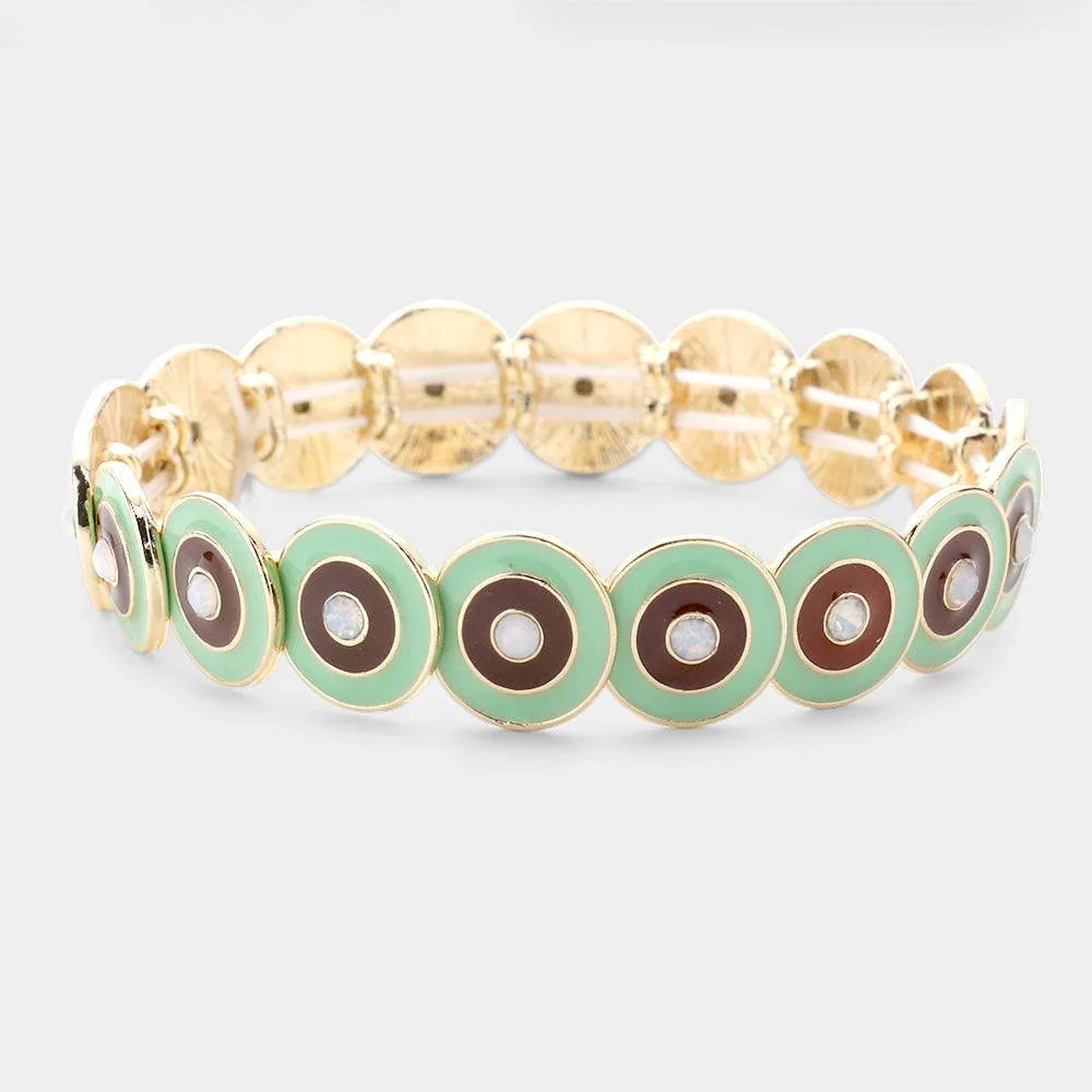 Gold Multi Round Color Block Stretch Bracelet - Jewelry Store by Erik Rayo