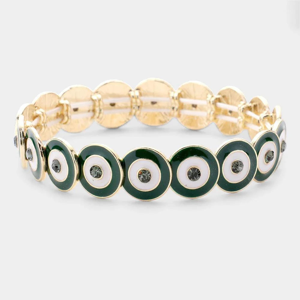 Green Multi Round Color Block Stretch Bracelet - Jewelry Store by Erik Rayo