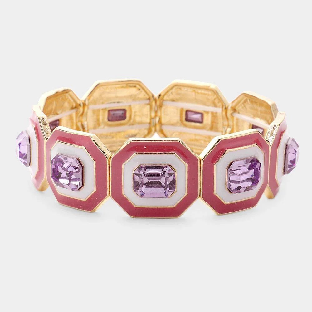 Pink Multi Octagon Color Block Stretch Bracelet - Jewelry Store by Erik Rayo