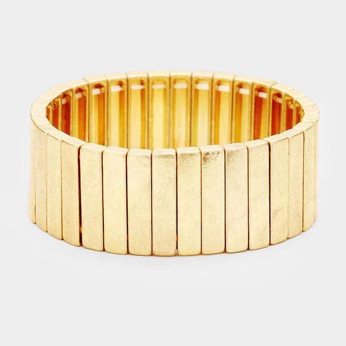 Gold Rectangle Bar Metal Stretch Bracelet - Jewelry Store by Erik Rayo