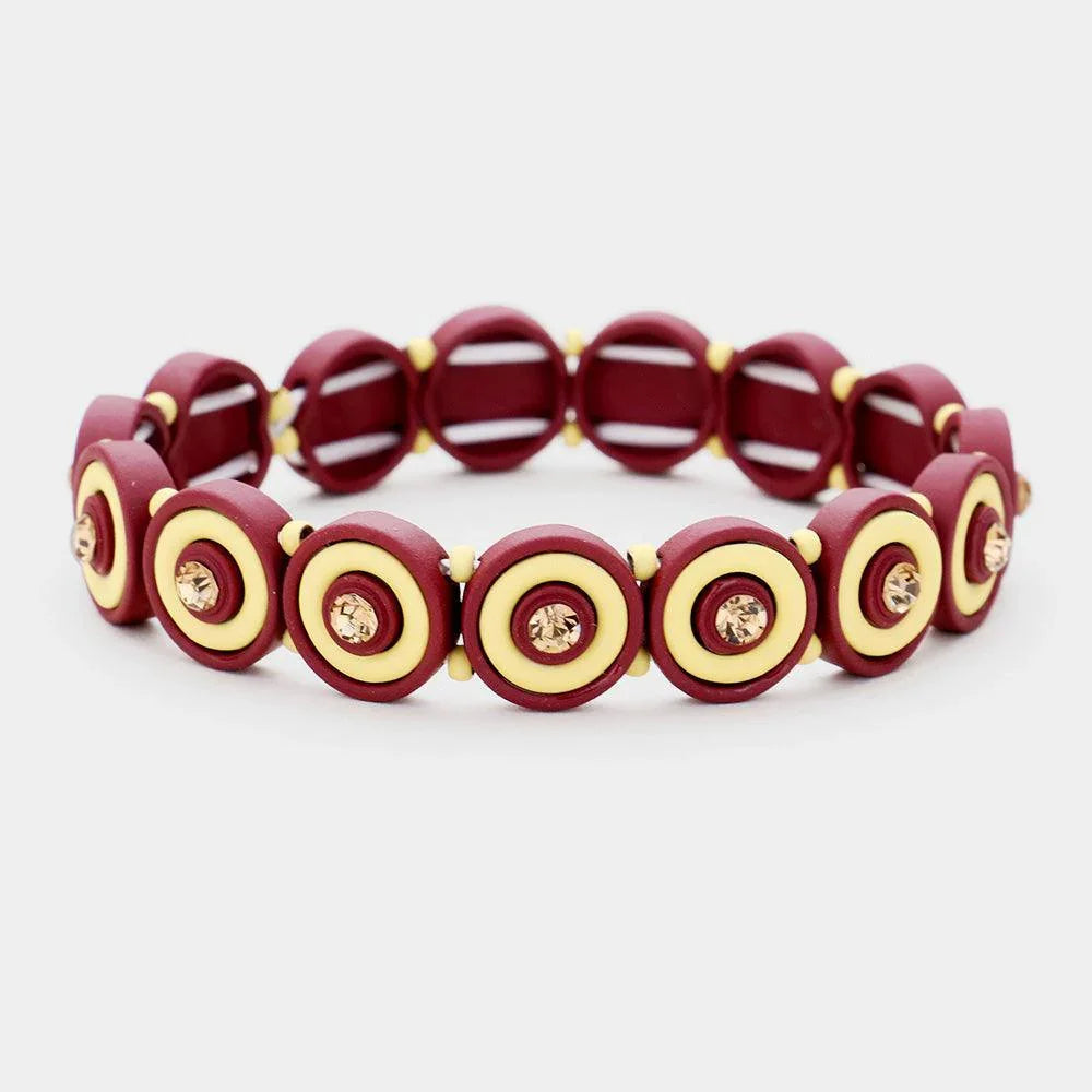 Burgundy Round Crystal Resin Stretch Bracelet - Jewelry Store by Erik Rayo