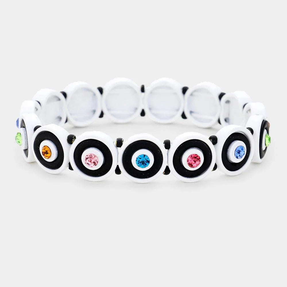 White Round Crystal Resin Stretch Bracelet - Jewelry Store by Erik Rayo