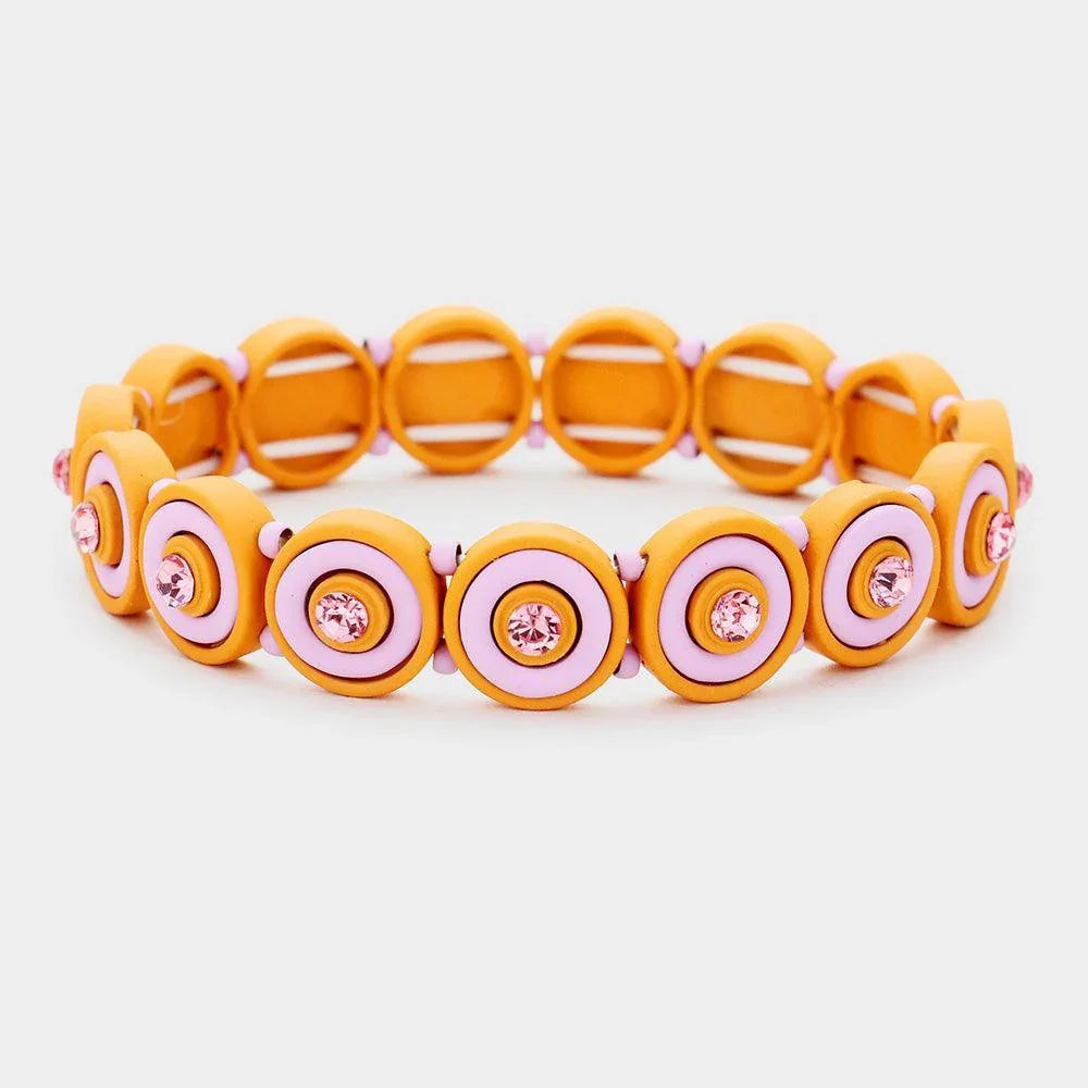 Yellow Round Crystal Resin Stretch Bracelet - Jewelry Store by Erik Rayo