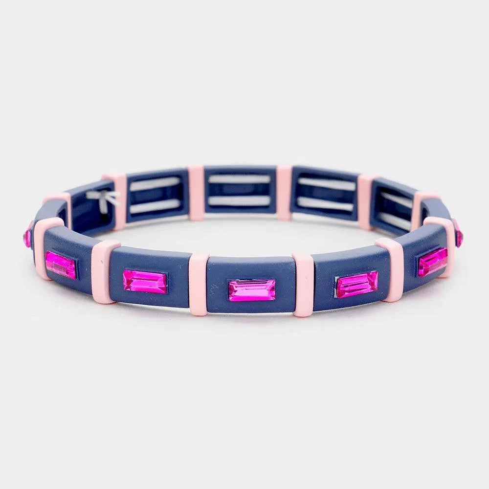 Fuchsia Lego Crystal Stretch Bracelet - Jewelry Store by Erik Rayo