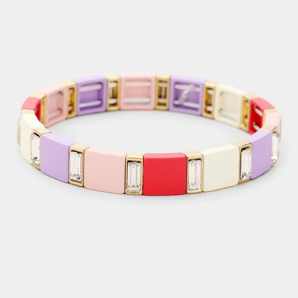 Gold Glass Crystal Lego Color Block Stretch Bracelet - Jewelry Store by Erik Rayo