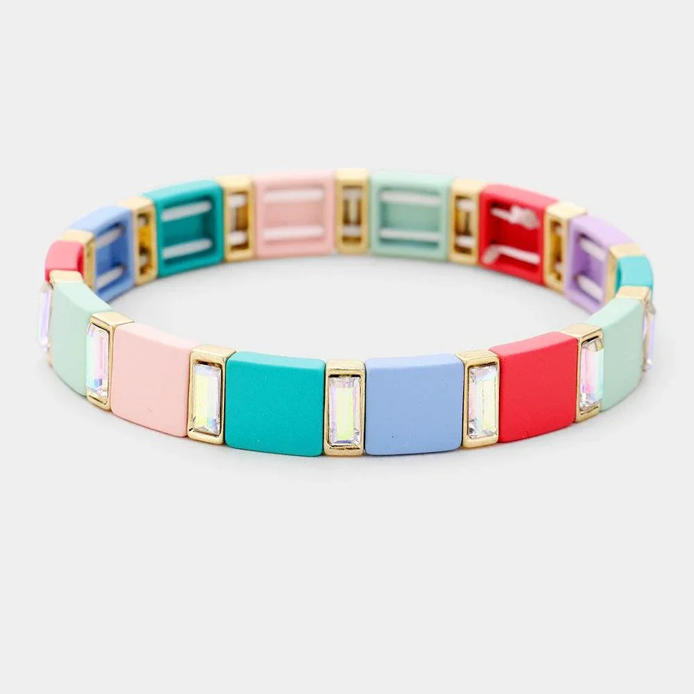 Gold Glass Crystal Lego Color Block Stretch Bracelet - Jewelry Store by Erik Rayo