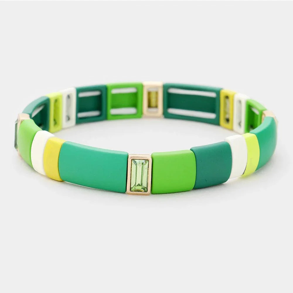 Green Glass Crystal Lego Color Block Stretch Bracelet - Jewelry Store by Erik Rayo