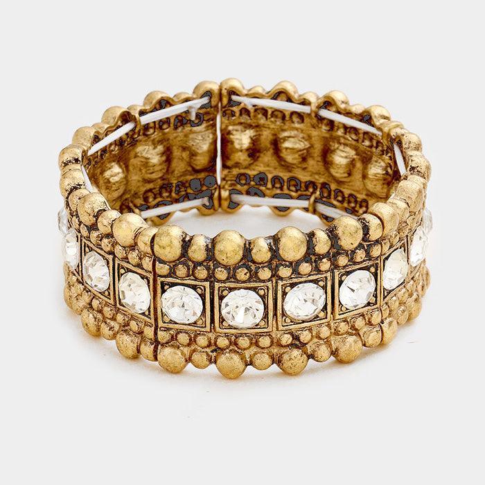 Gold Stone Trim Metal Bubble Detail Stretch Bracelet - Jewelry Store by Erik Rayo